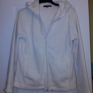 Cream color zip up and hooded fleas jacket